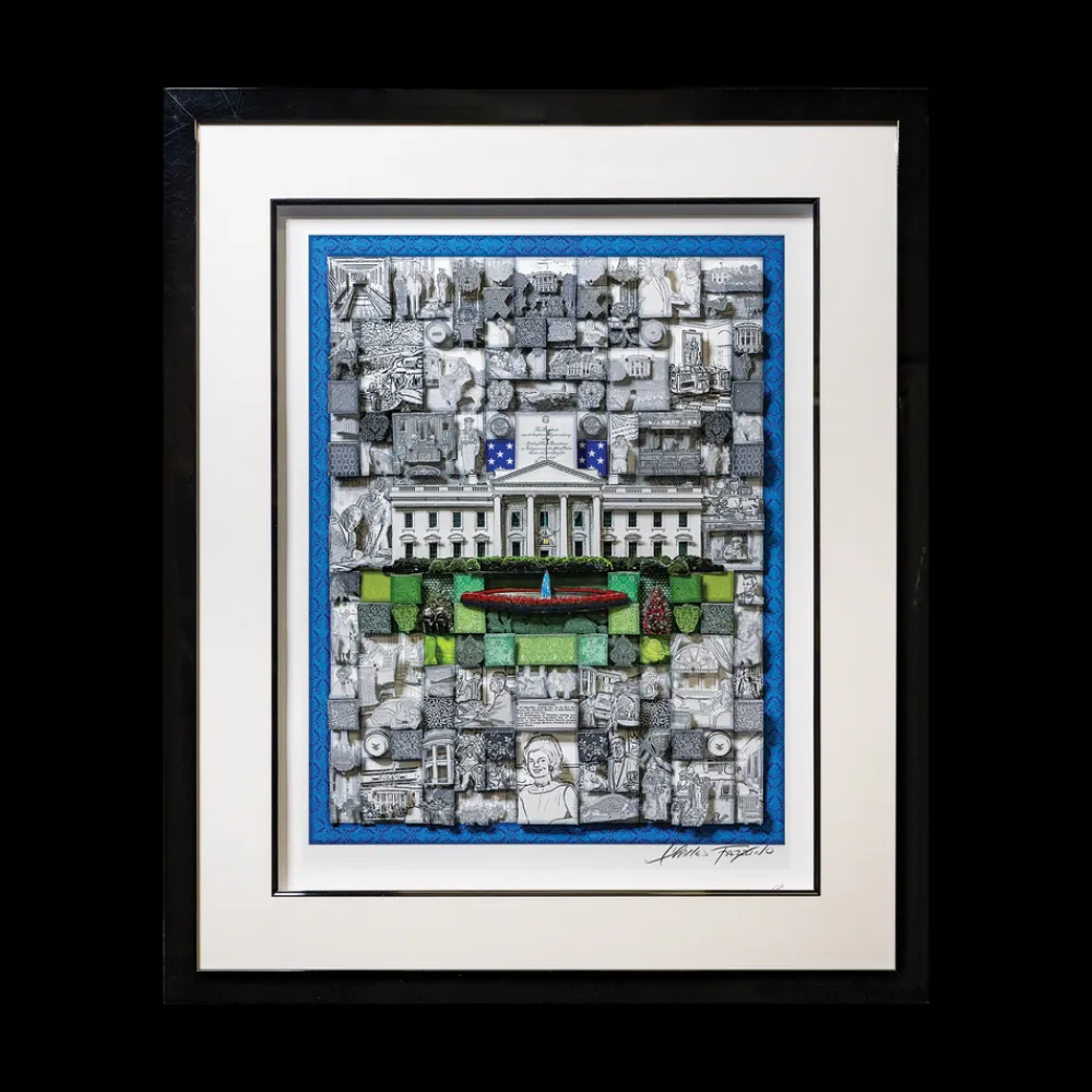 White House Historical Association Charles Fazzino Black and White Quilted White House Art in Black Frame Best