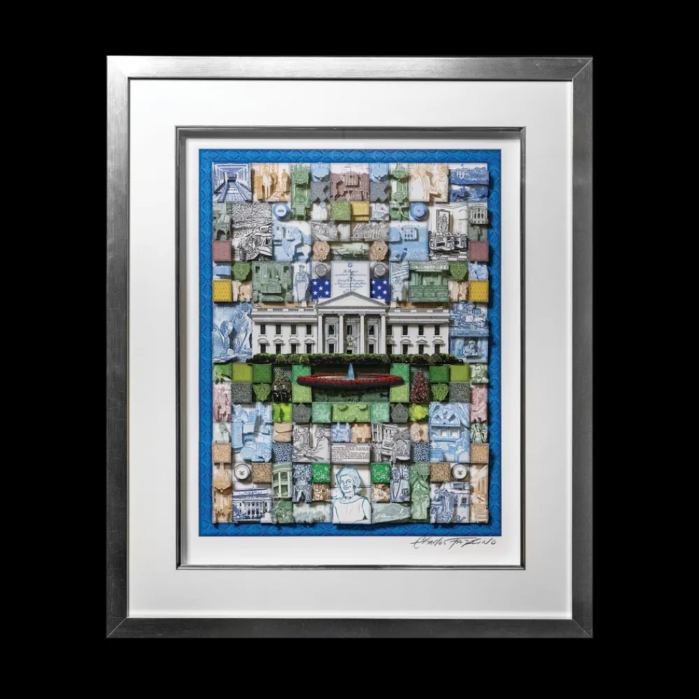 White House Historical Association Charles Fazzino Colorful Quilted White House Art in Black Frame Cheap