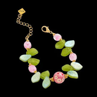White House Historical Association Cherry Blossom Bracelet with Glass Leaves and Hand Painted Tensha Bead Clearance