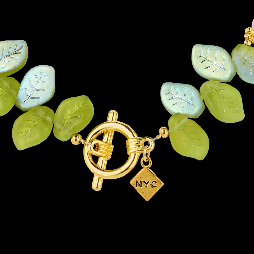 White House Historical Association Cherry Blossom Necklace with Glass Leaves and Hand Painted Tensha Bead New