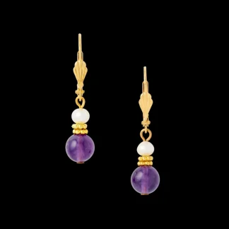 White House Historical Association Lincoln Presidential China Inspired Amethyst and Pearl Earrings with Gold Accent Clearance