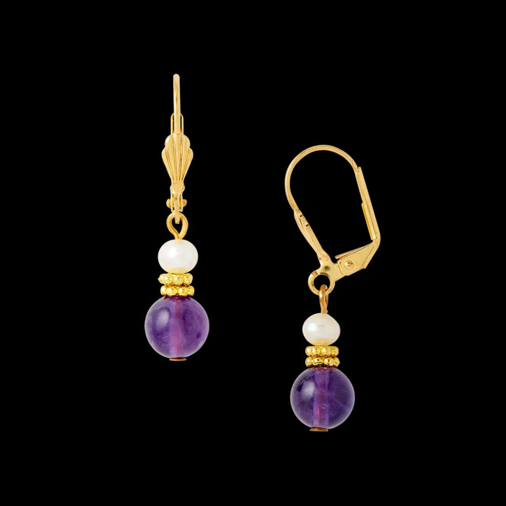 White House Historical Association Lincoln Presidential China Inspired Amethyst and Pearl Earrings with Gold Accent Clearance