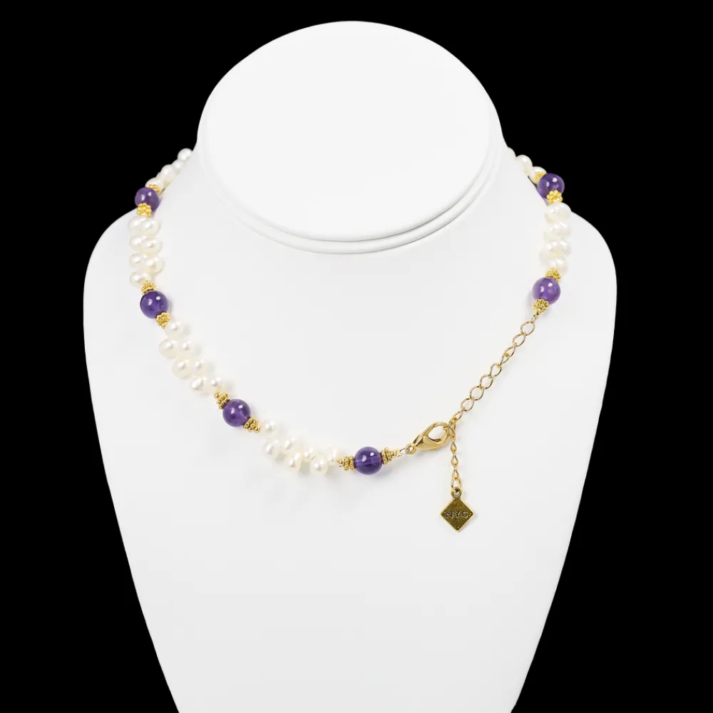 White House Historical Association Lincoln Presidential China Inspired Amethyst and Pearl Necklace with Gold Accent Store