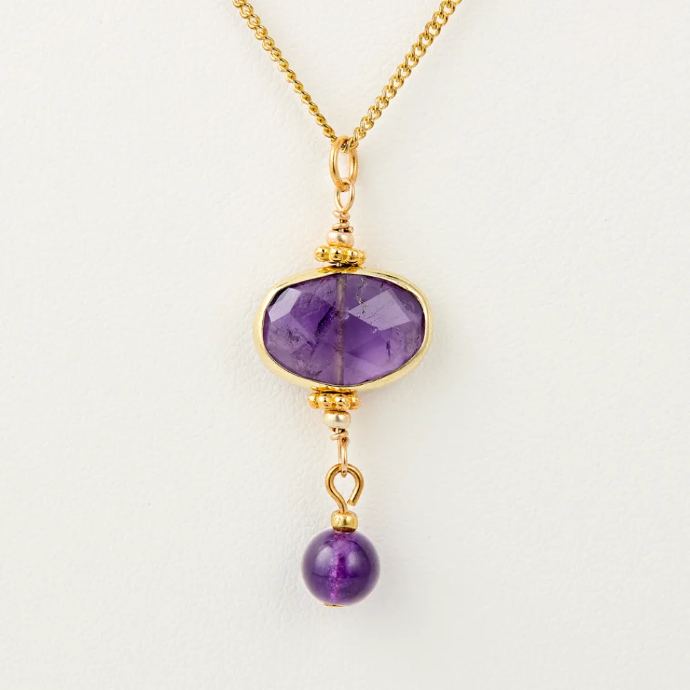 White House Historical Association Lincoln Presidential China Inspired Faceted Amethyst Pendant Necklace with Gold Accent Store