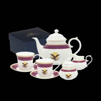 White House Historical Association Lincoln Tea Collection, Set with Tea Pot and Two Tea Cups & Saucers New