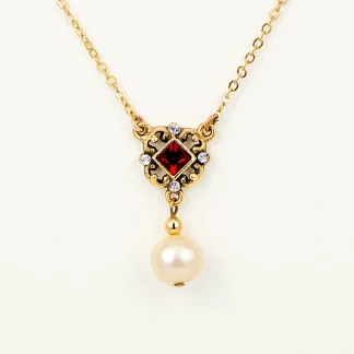 White House Historical Association Nancy Reagan Inspired Red Crystal and Pearl Necklace Shop