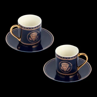 White House Historical Association Navy and Gold Truman Seal Espresso Cups with Saucers, Set of Two Best