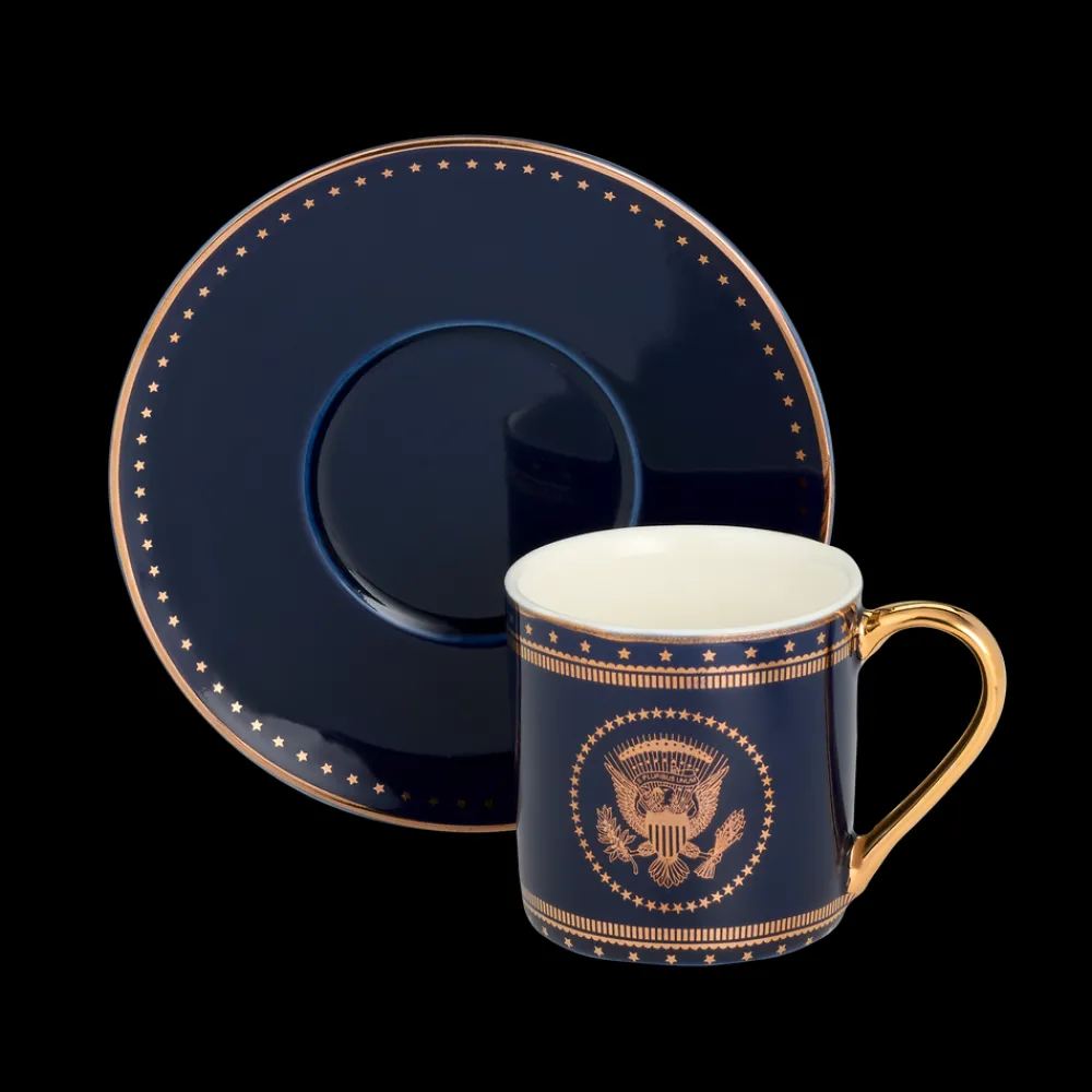 White House Historical Association Navy and Gold Truman Seal Espresso Cups with Saucers, Set of Two Best