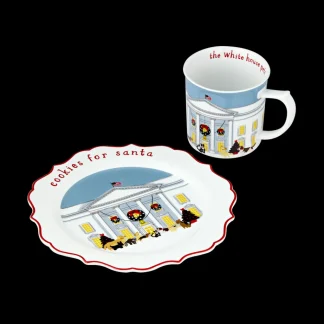 White House Historical Association Presidential Pets Porcelain Holiday Cocoa Mug and Plate Set Best